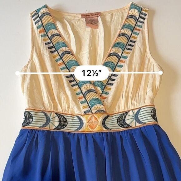 Flying Tomato Maxi Dress Women's Size Small Embroidered Blue Ivory Chiffon - Picture 5 of 7